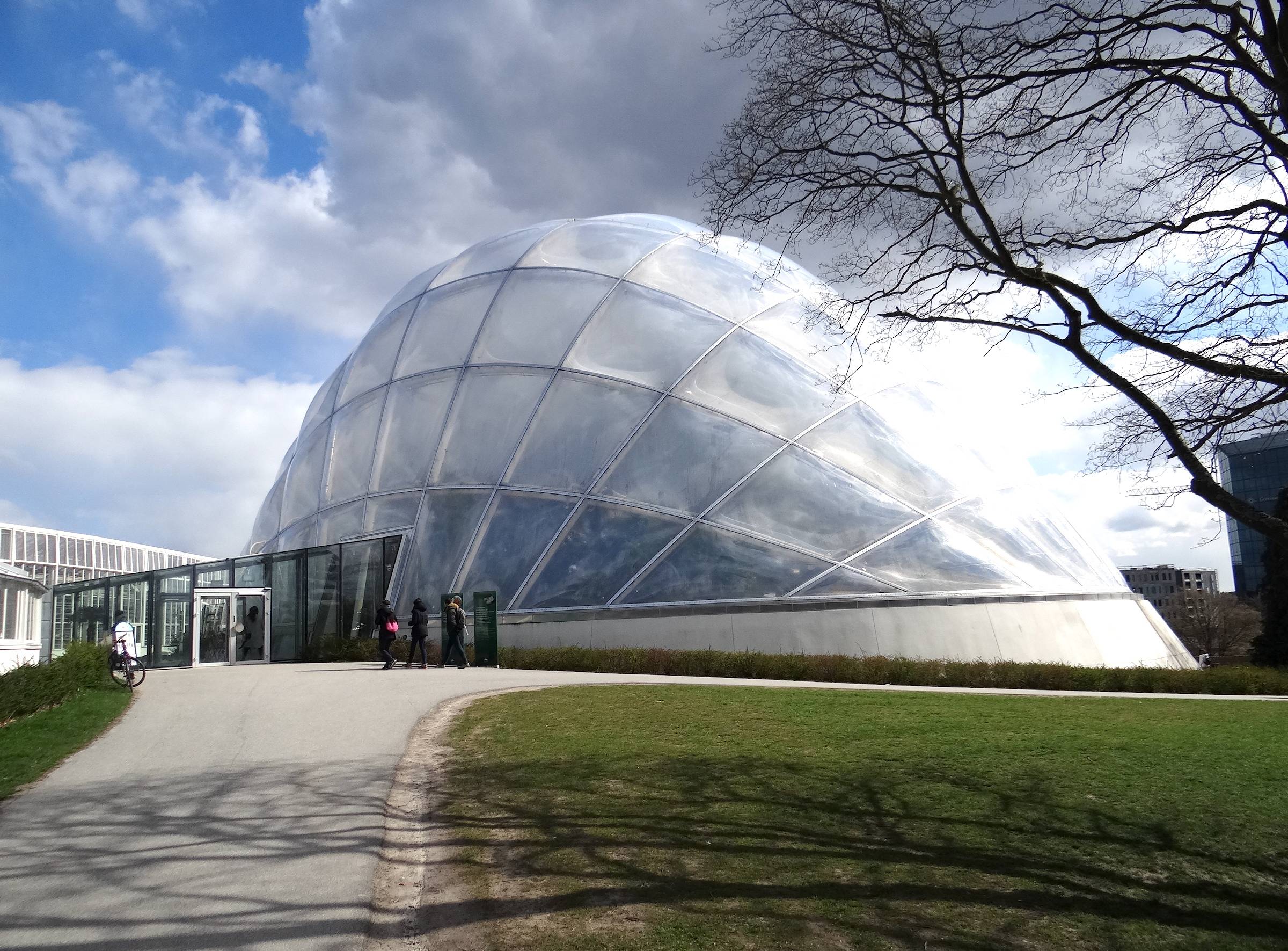 Gewächshaus im Botanischen Garten, es erinnert an ein perlmuttfarbenes Schneckenhaus