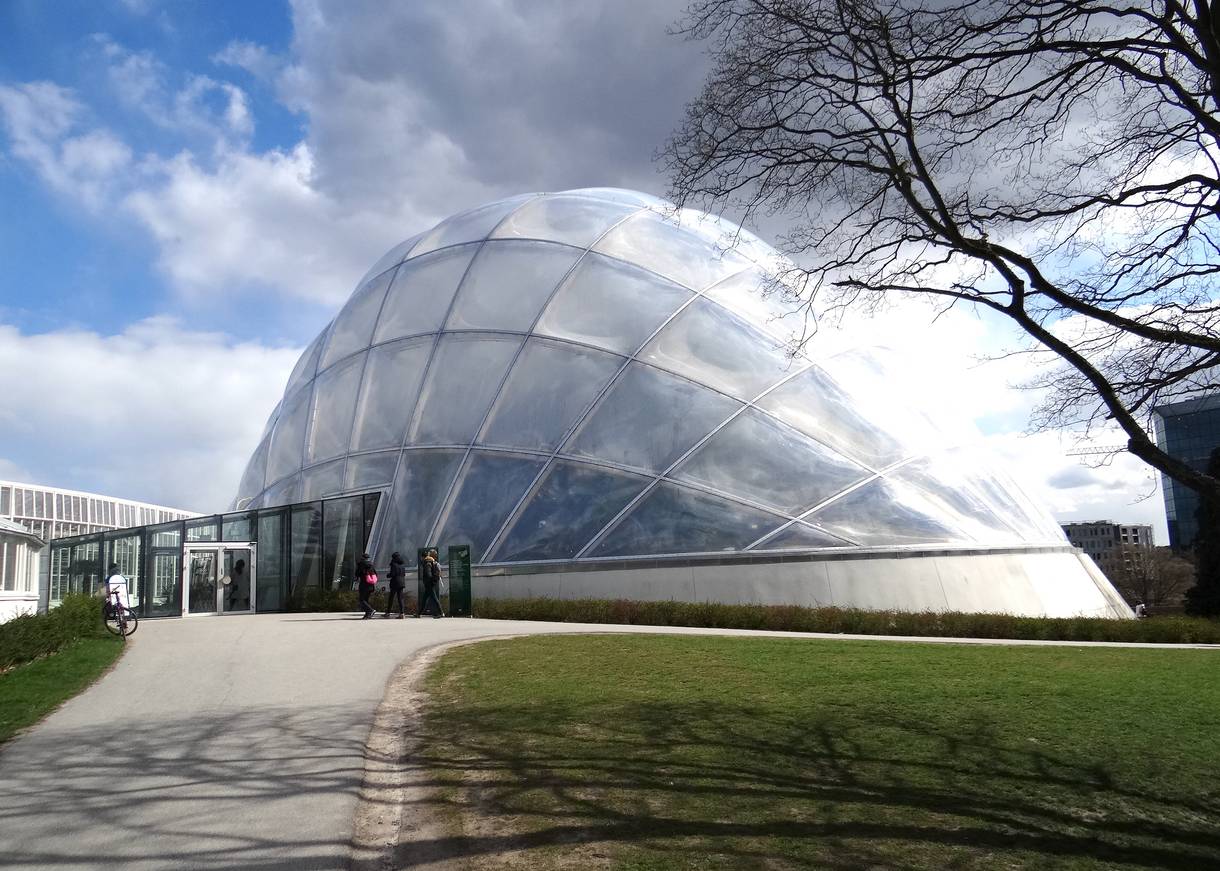Gewächshaus im Botanischen Garten, es erinnert an ein perlmuttfarbenes Schneckenhaus