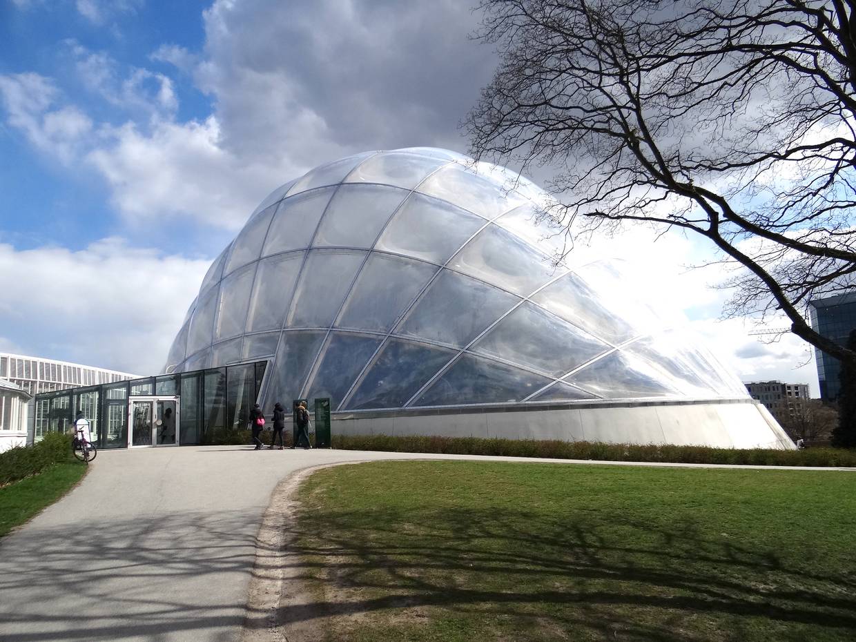 Gewächshaus im Botanischen Garten, es erinnert an ein perlmuttfarbenes Schneckenhaus