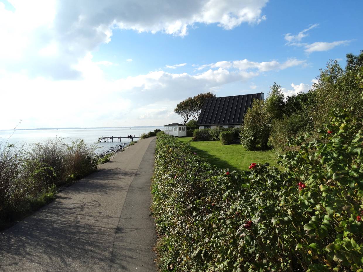 Geteerter Weg zwischen dem Meer und einem Garten