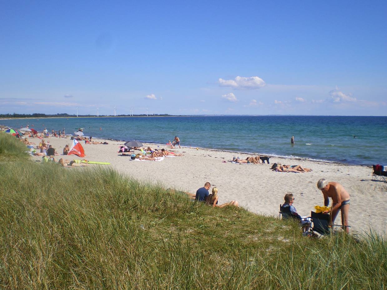 Badestrand im Sommer mit vielen Badegästen