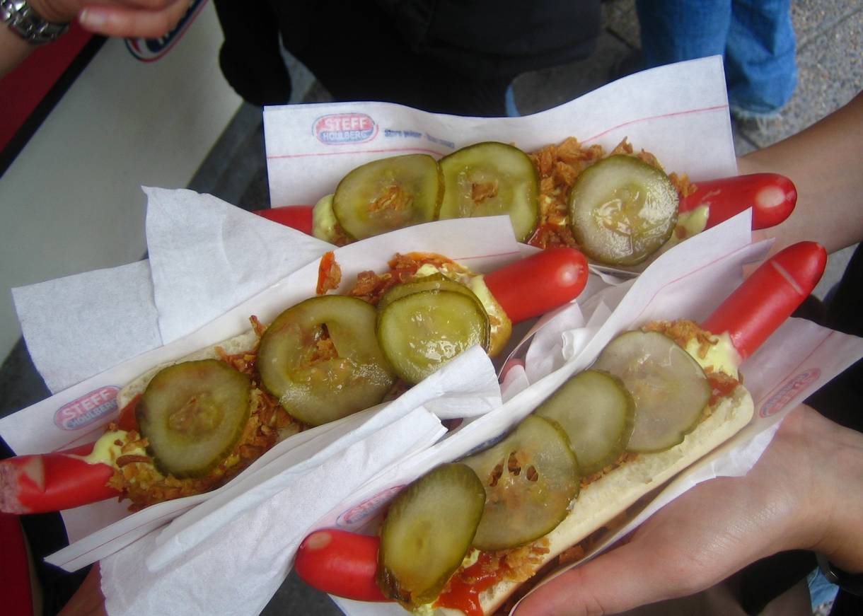 Drei dänische Hot Dogs
