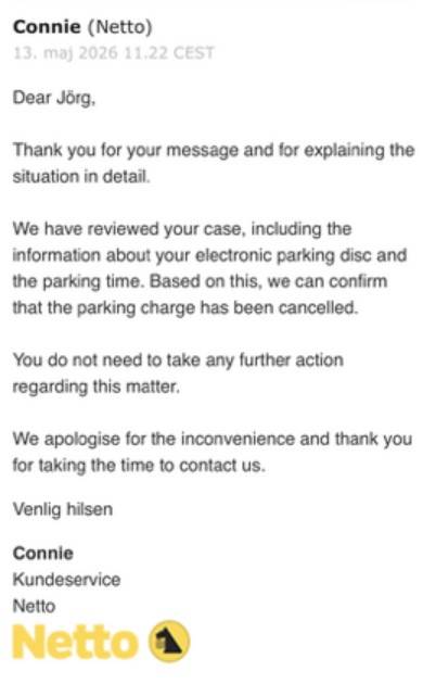 Mailverkehr auf einem Handy, Netto bestätigt sehr freundlich die Stornierung