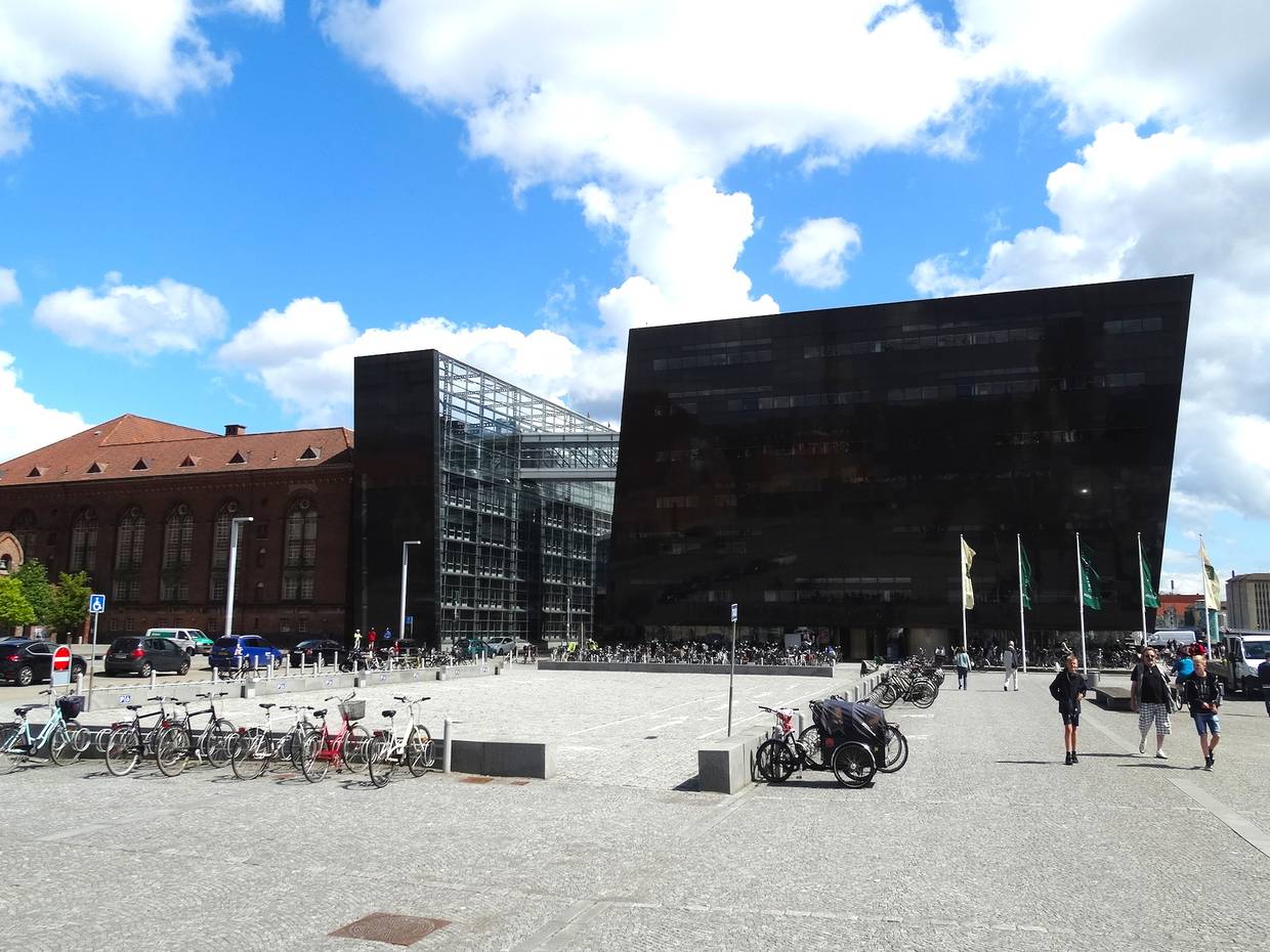 Die Bibliothek mit Neu- und Altbau von der Seite