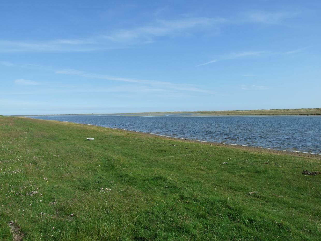 Ein Kanal zwischen zwei grünen Wiesen