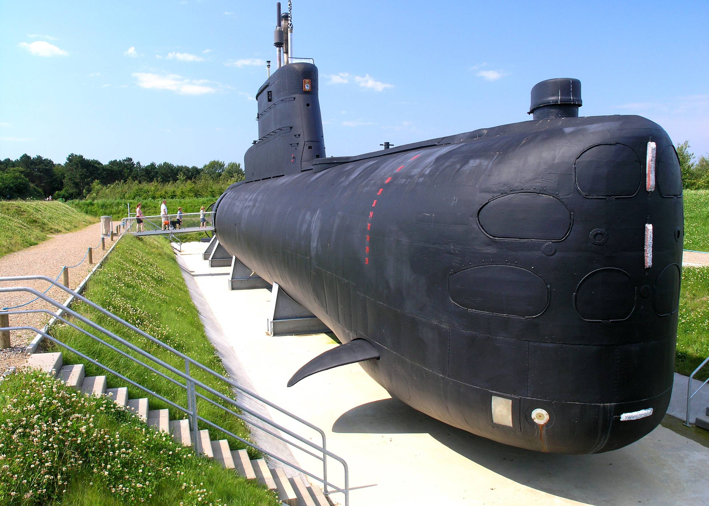 Schwarzes U-Boot auf einer Wiese