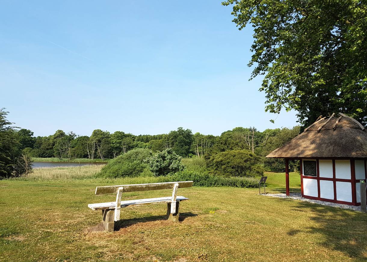 Holzbank an einem See 