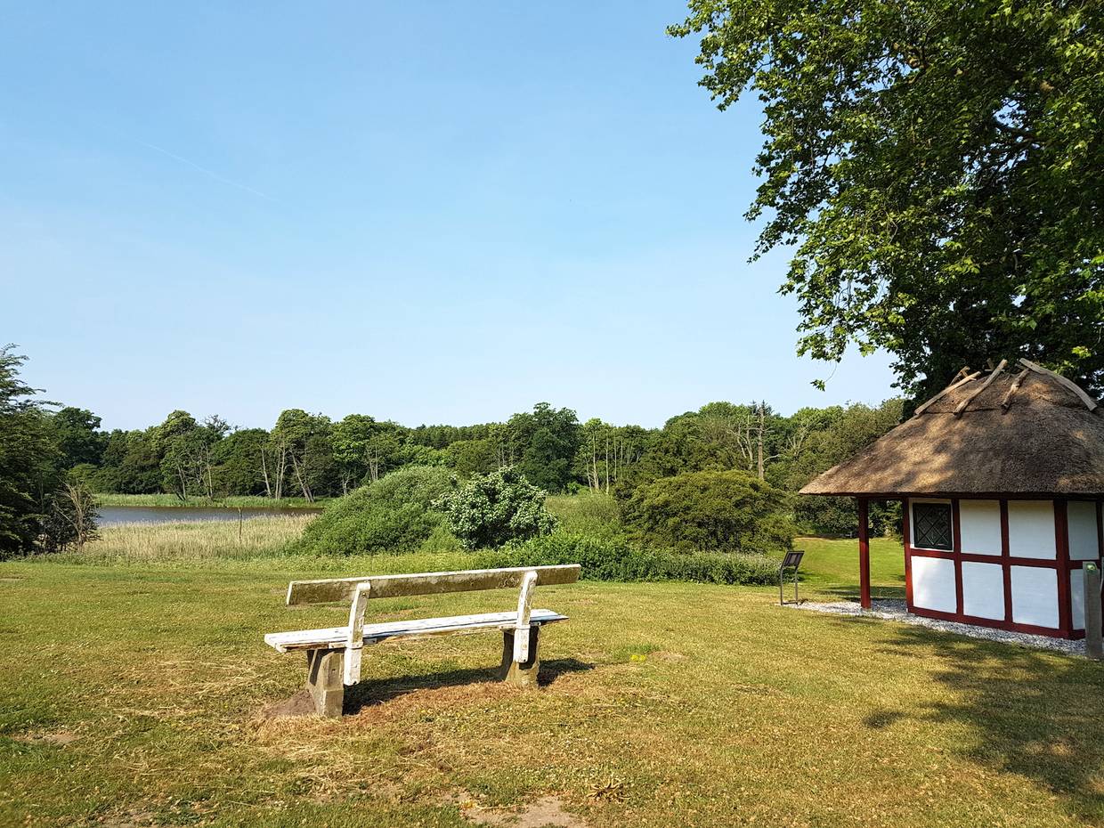 Holzbank an einem See 
