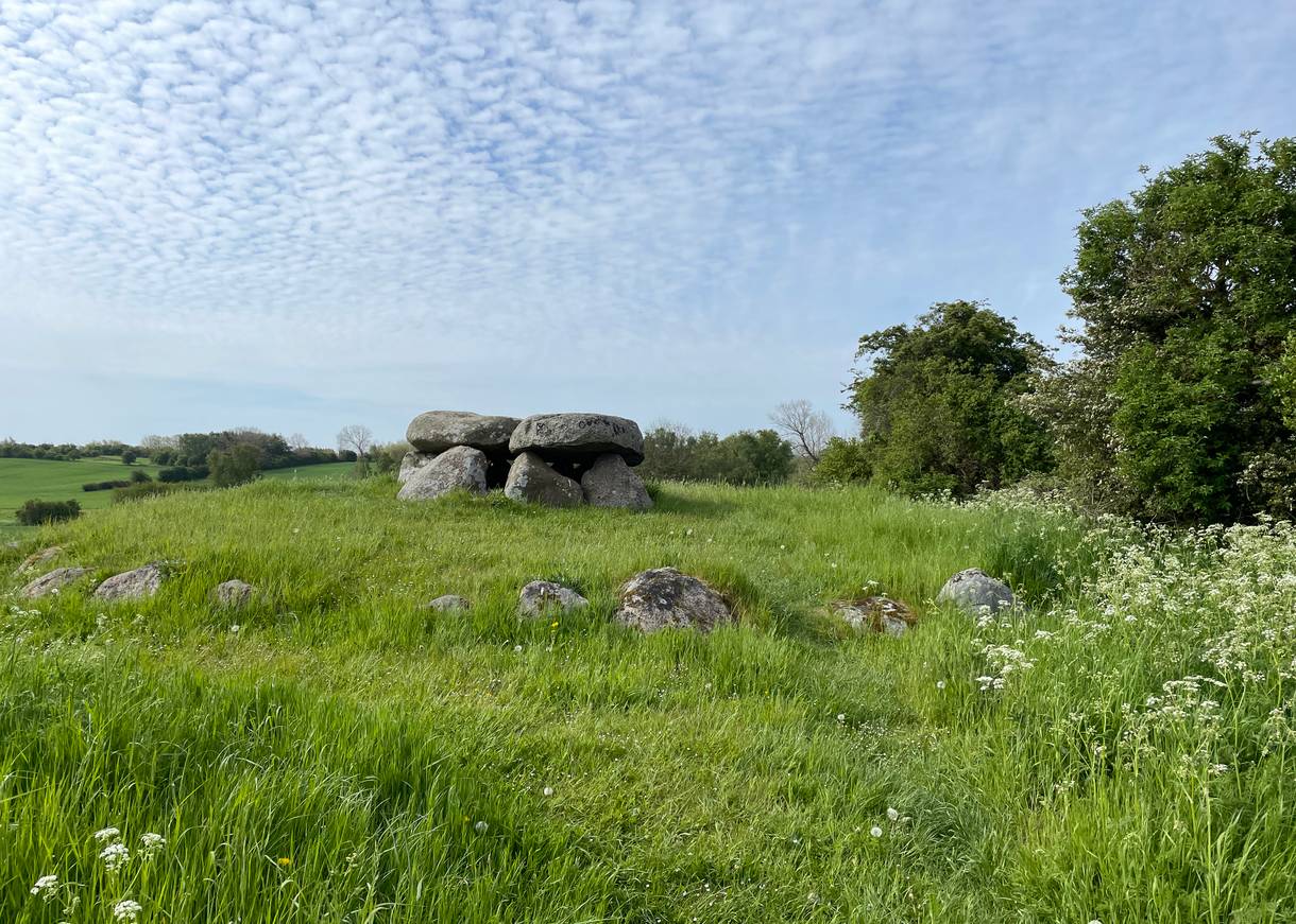 Steinzeitlicher Dolmen in einer üppig grünen Landschaft