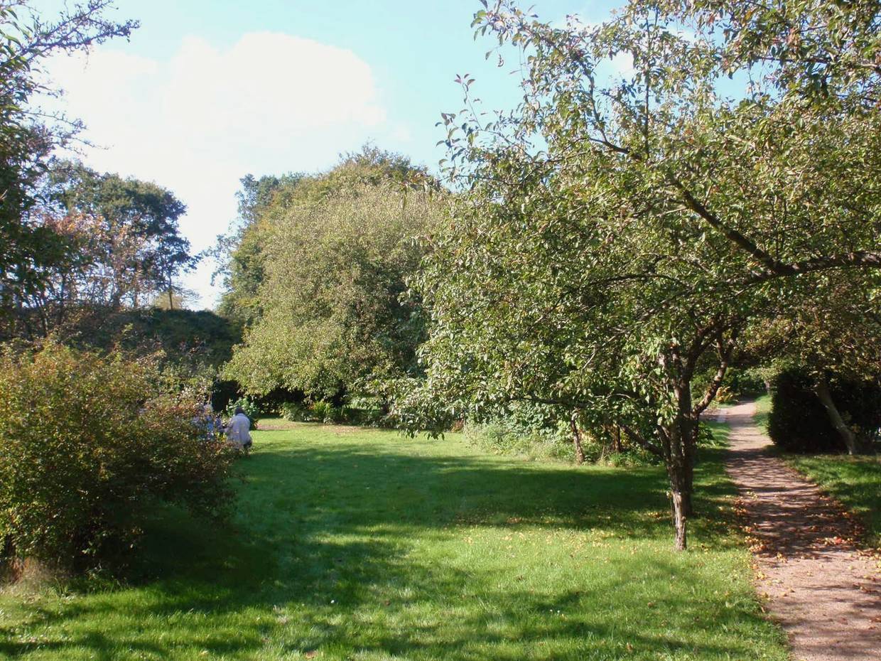 Spaziergänger zwischen Obstbäumen
