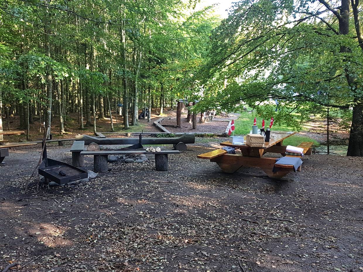 Picknickbänke im Wald