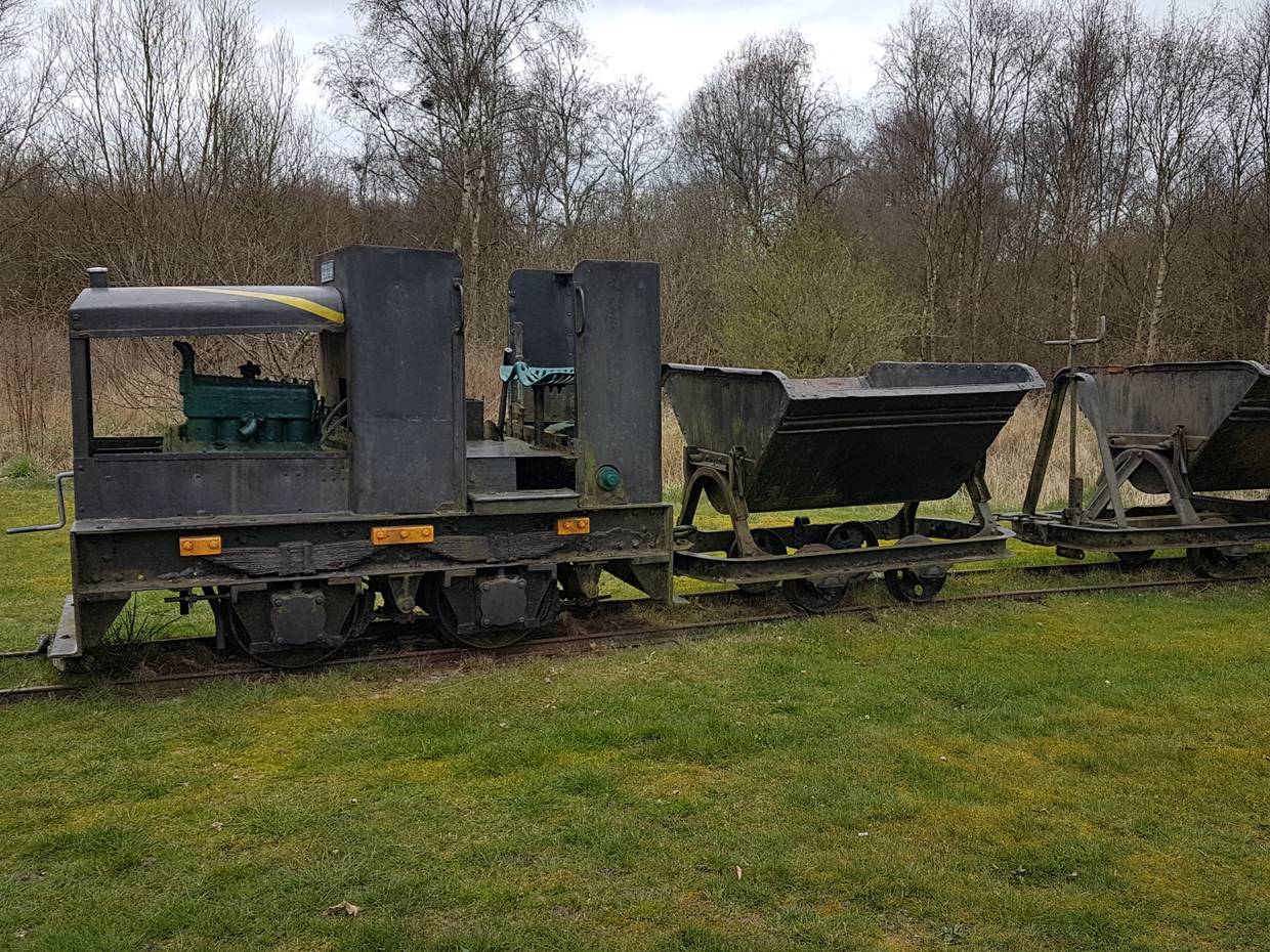 Kleine, etwas angerostet Torfbahn auf einer Wiese