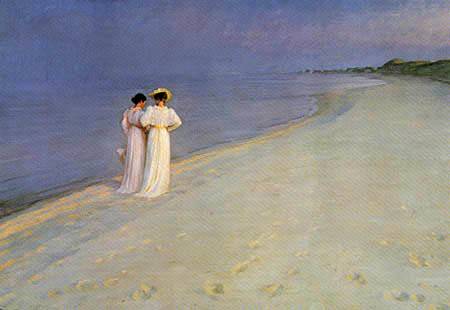 Gemälde von Krøyer, zwei Frauen mit weißem Kleid am Strand