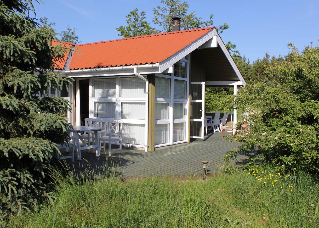 Ferienhaus Slettestrand auf einem üppigen grünen Grundstück