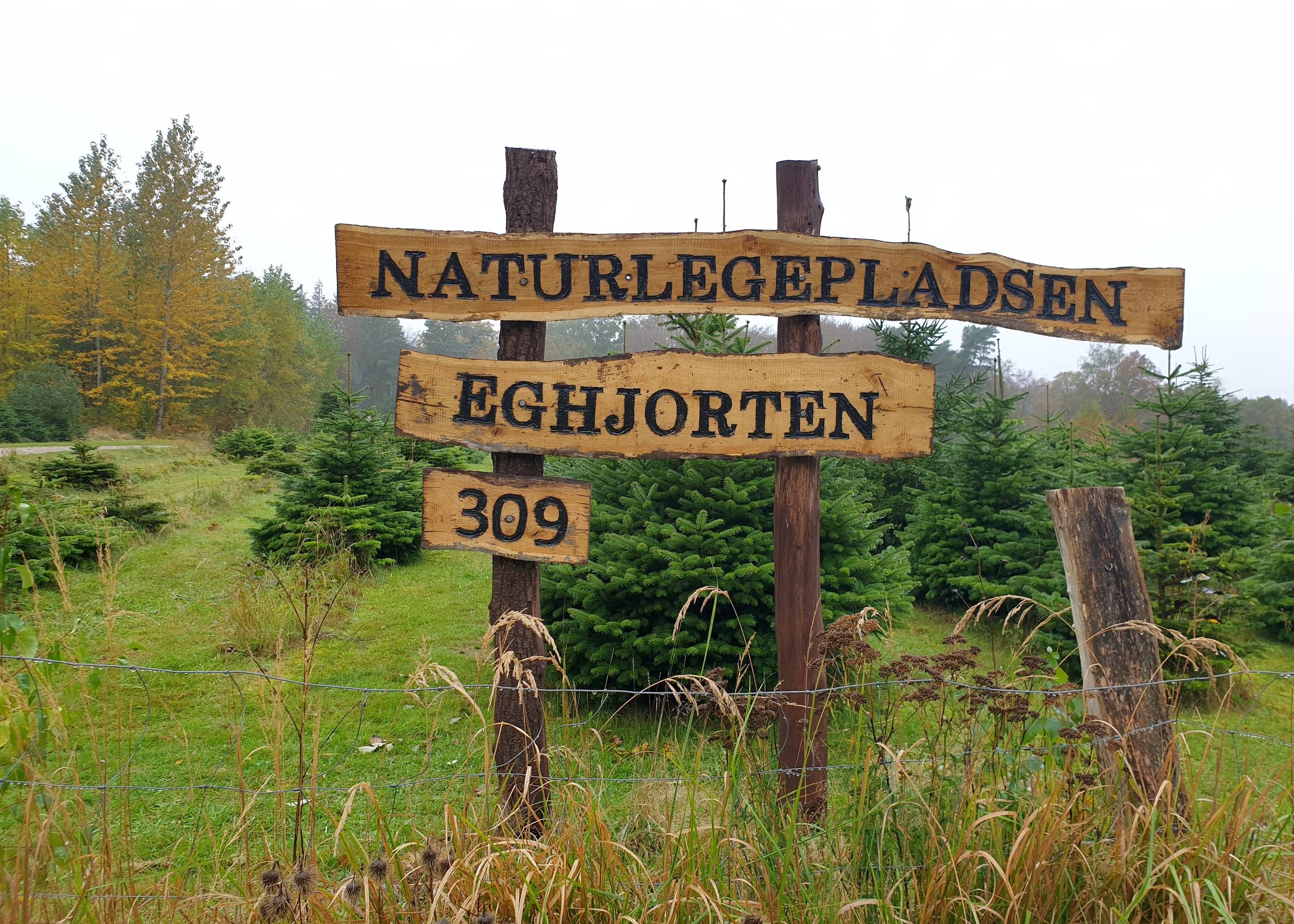 Holzschild am Weg zum Spielplatz