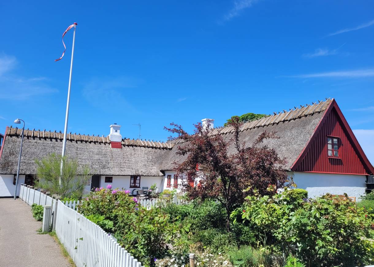  Reetdachhaus mit üppig blühendem Vorgarten