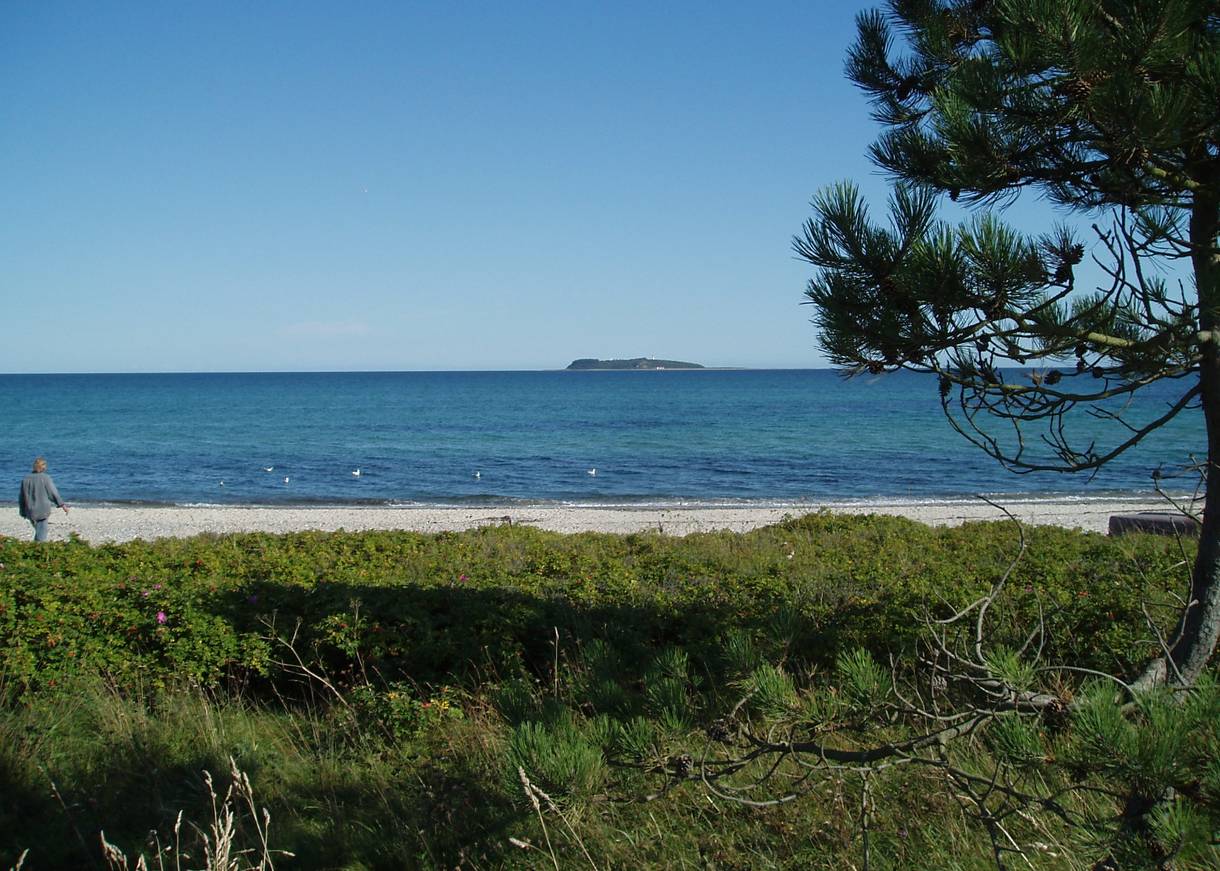 Meerblick auf die vorgelagerte Insel Hjelm