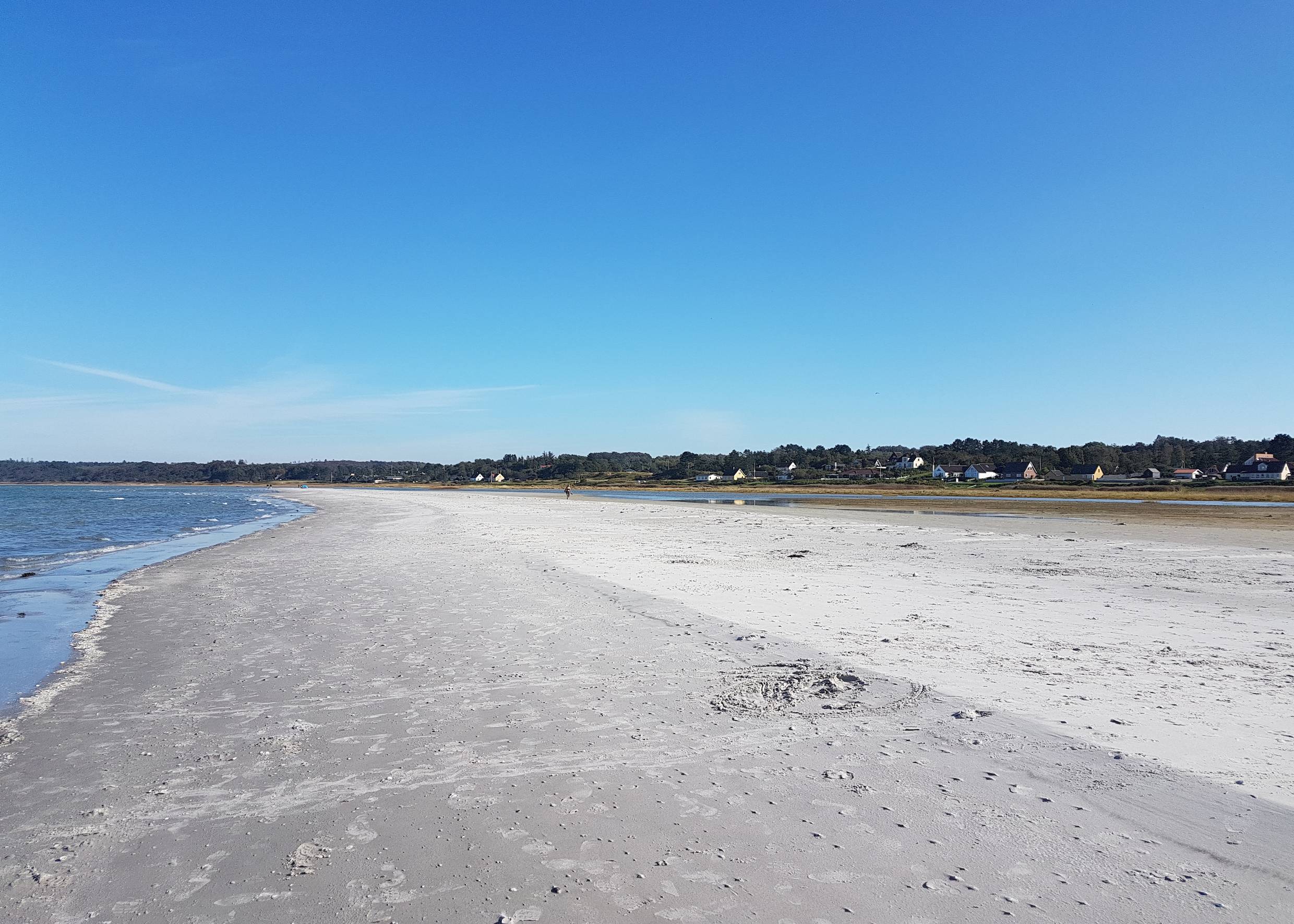 Sandbank mit feinem Sand, im Hintergrund Wald