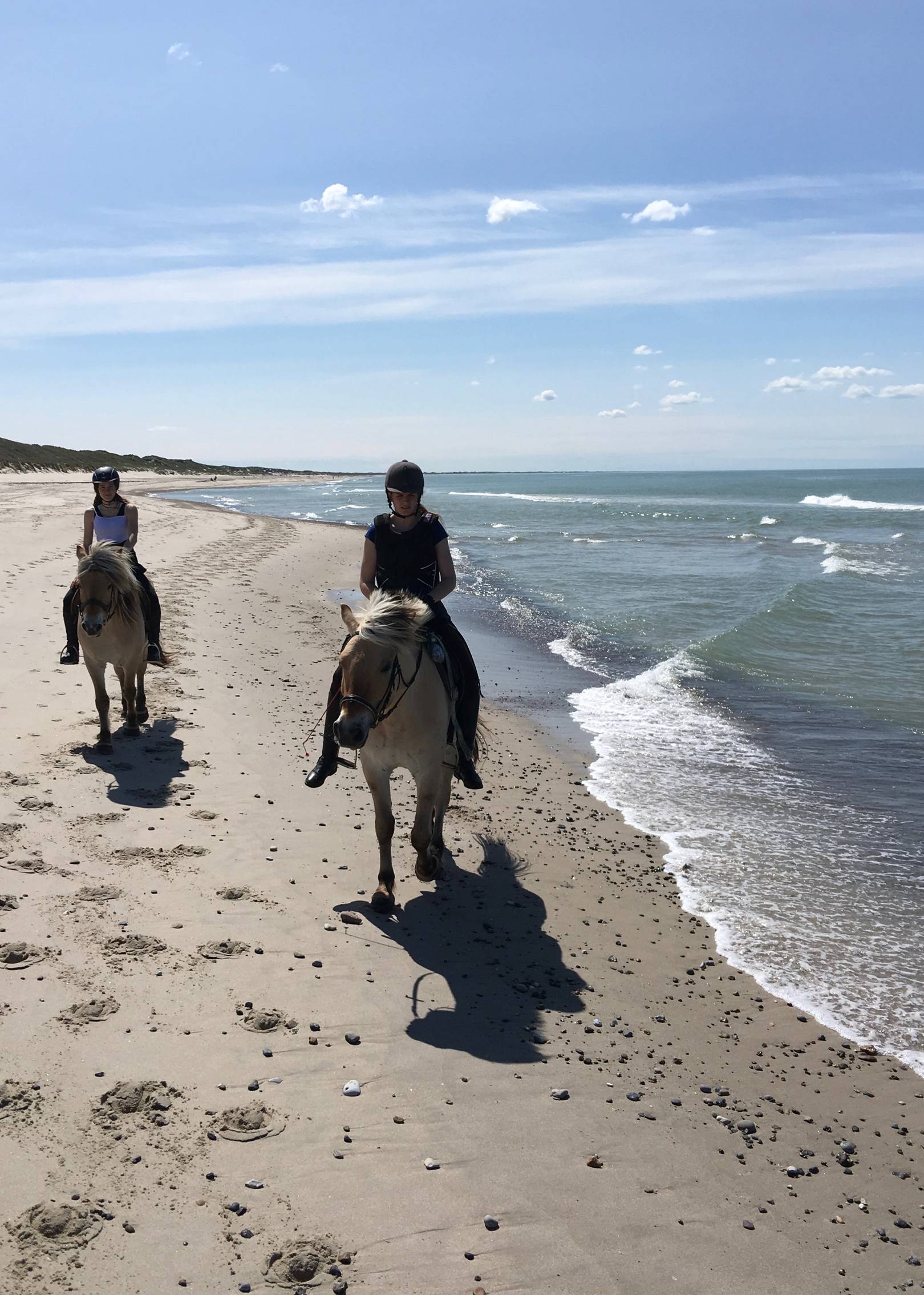 Zwei Reiterinnen am Strand bei strahlendem Sonnenschein