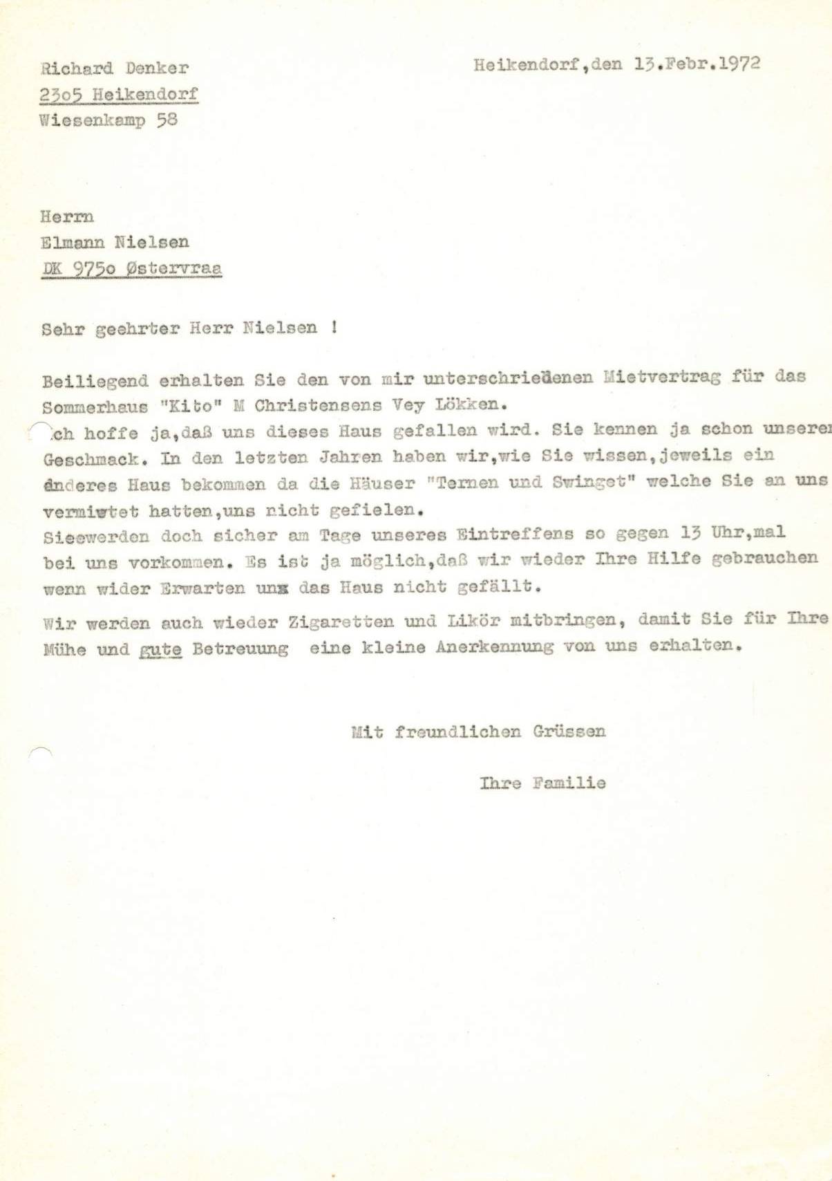 Kunde schickt Mietvertrag unterschrieben zurück