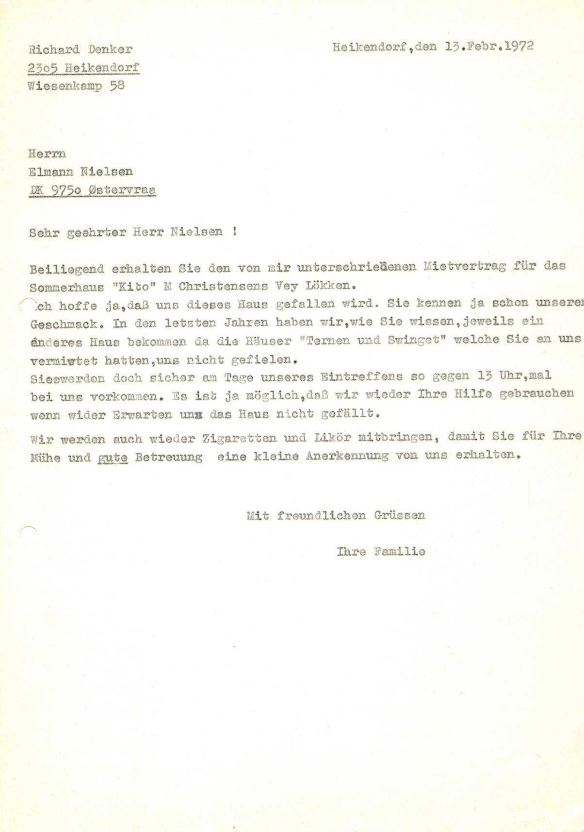 Kunde schickt Mietvertrag unterschrieben zurück