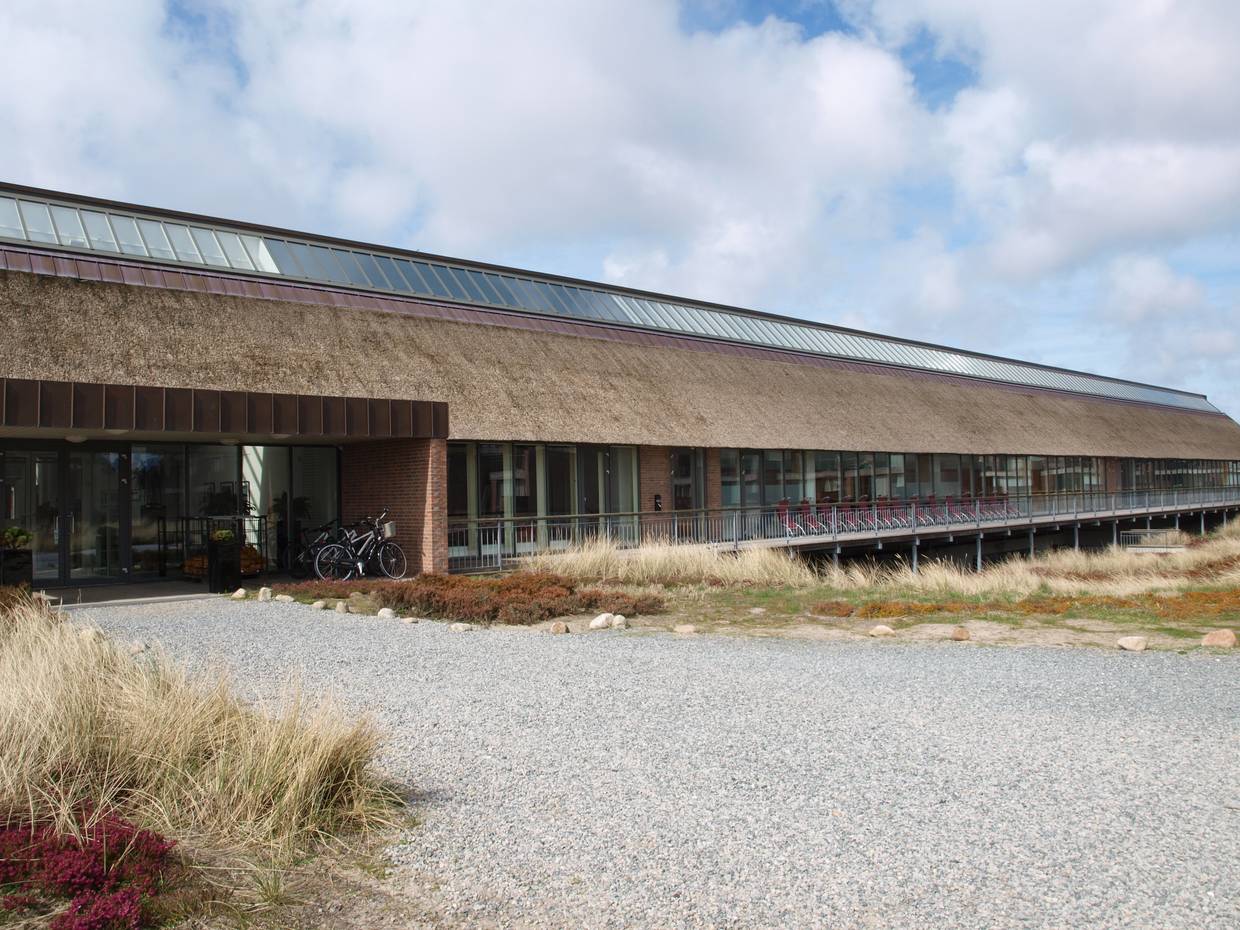 Reetgedecktes, langes Gebäude
