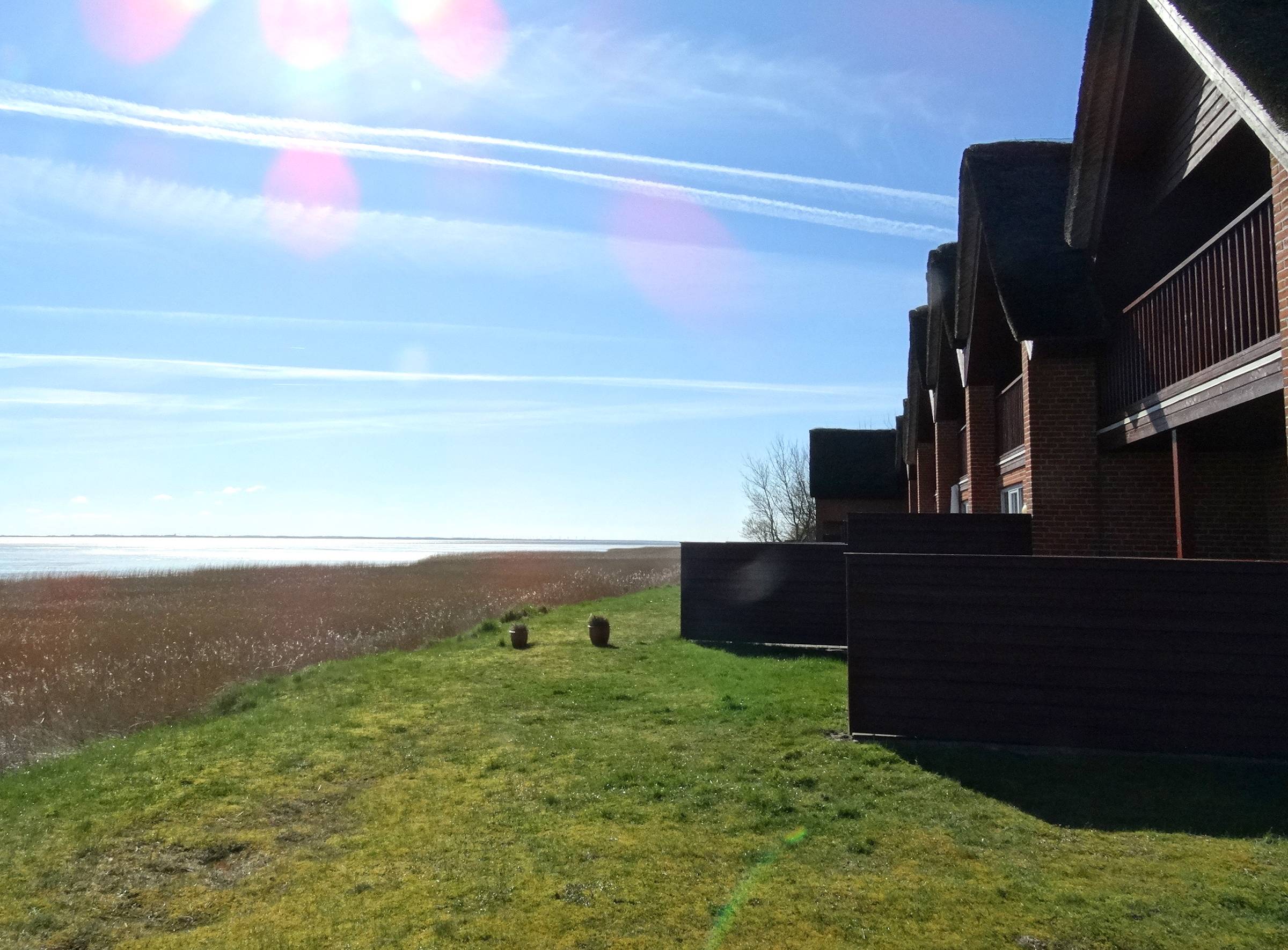 Reihenhäuser mit Reetdach und Ausblick auf das Wattenmeer