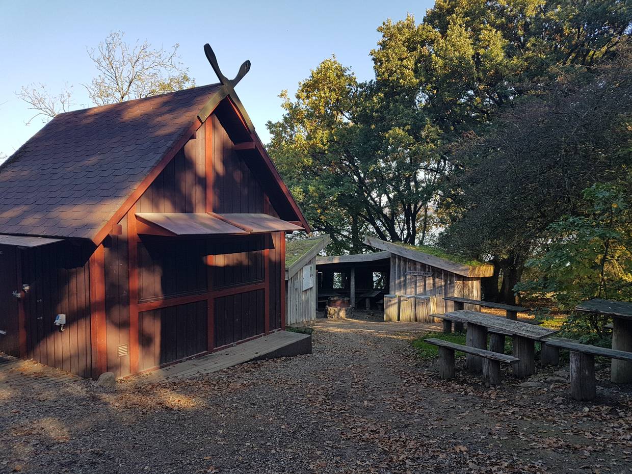 Holzhaus am Hang, das an Wikinger erinnert