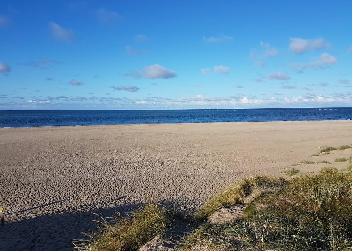 Meerblick vom breiten Sandstrand