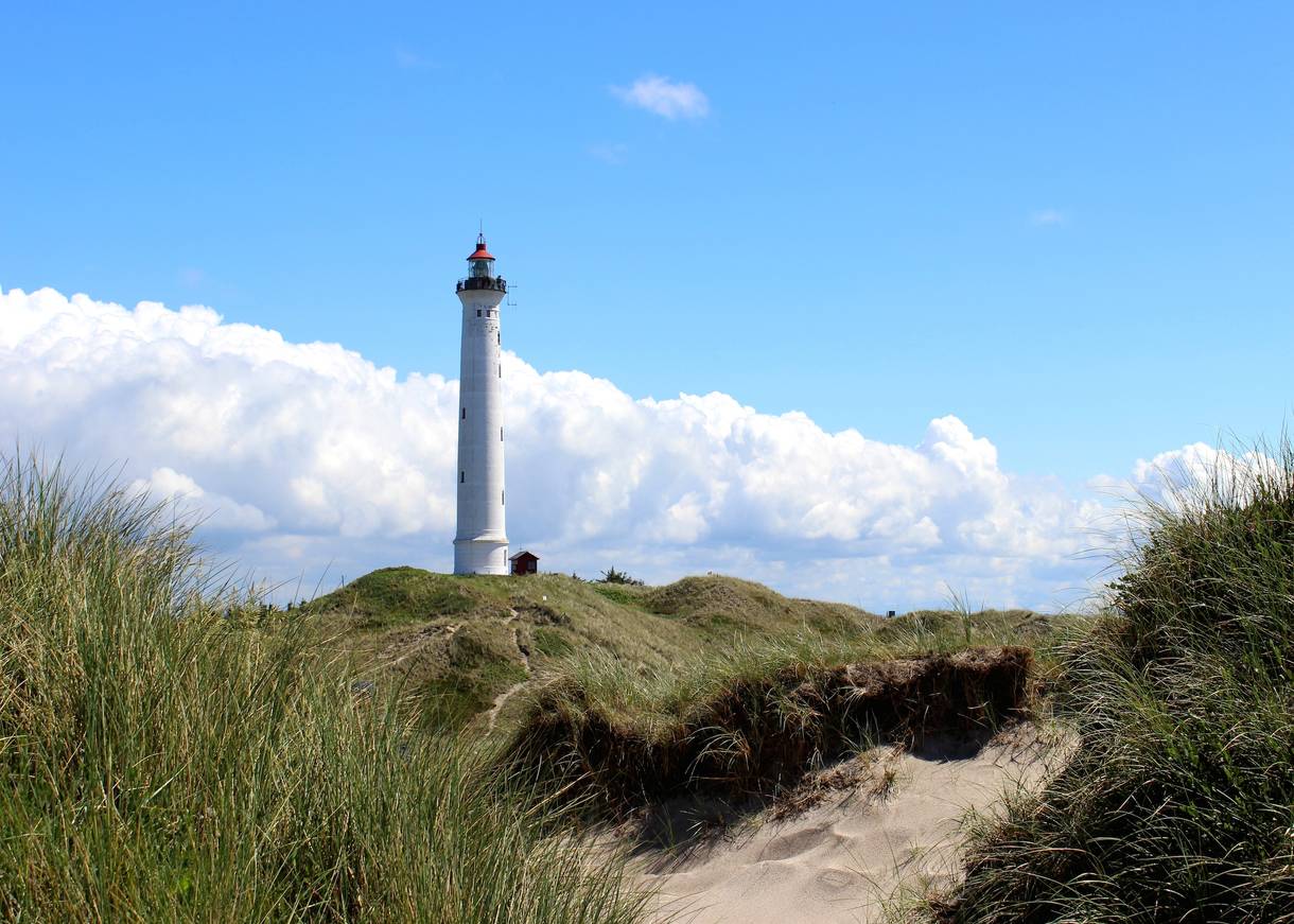 Weißer Leuchtturm in den Dünen
